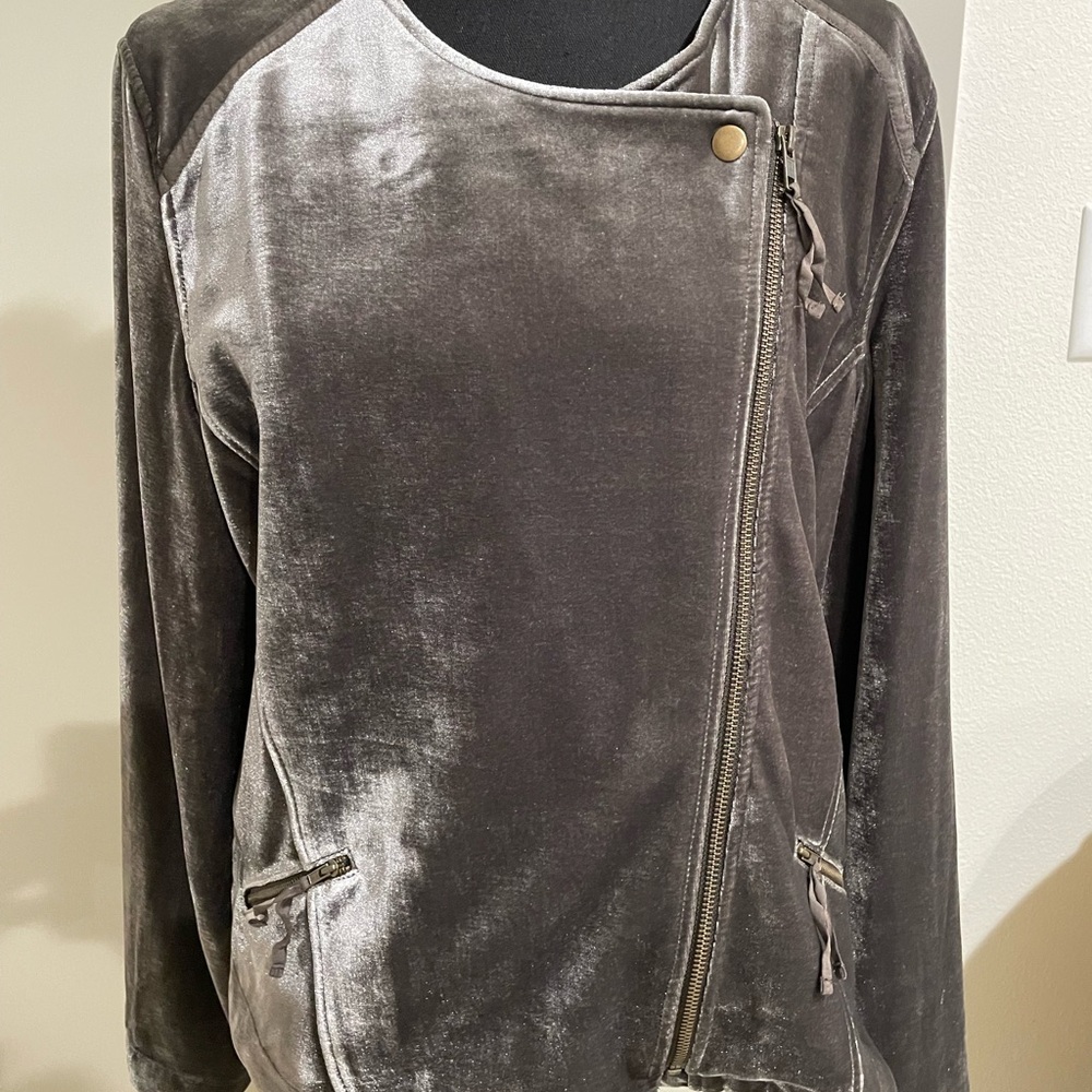 Soft Surroundings Velvet Bomber Jacket (Charcoal, Black, Purple) XL